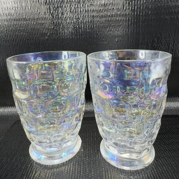 Federal Glass Colonial Iridescent Thumbprint Tumbler Glasses Set 2 Barware VTG - Picture 1 of 11